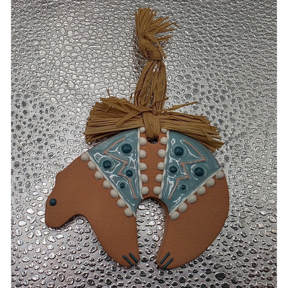 Native‎ American Handcrafted Bear Ornament Signed - Southwest Pottery Art